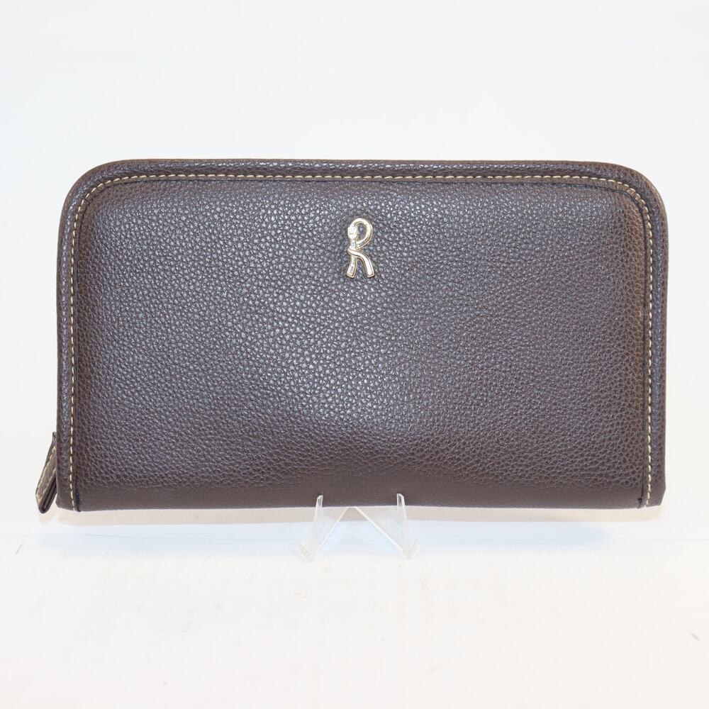 Roberta‎ Di Camerino Brown Leather Zip Wallet Organizer Monogram Interior Unisex